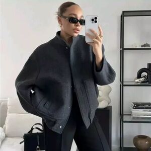 ZARA Oversized Black Wool Bomber Jacket Size S